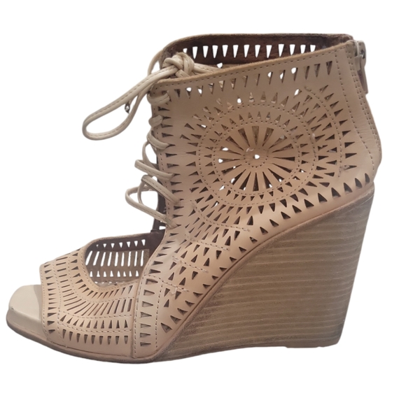 Jeffrey Campbell Shoes - Jeffrey Campbell Tan Laser Cut Wedges Size 7
